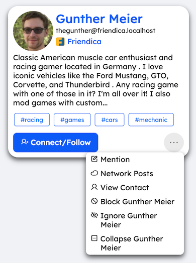 Sample Hovercard for someone to whom you are not connected.