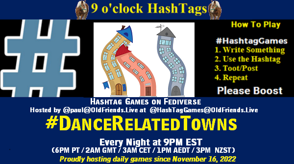 Poster Meme announcing New Game Featured image, large blue hashTag and Text: 9 o'clock Hashtag Games hosted by <bdi>@<a href=