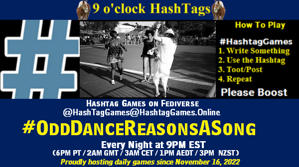 Poster Meme announcing New Game Featured image, large blue hashTag and Text: 9 o'clock Hashtag Games hosted by <bdi>@<a href=