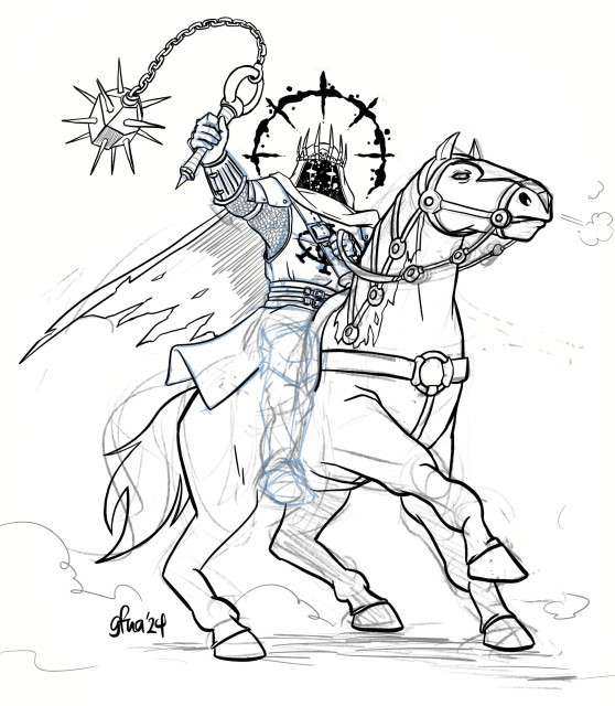 Half finished drawing of the witch king on horseback