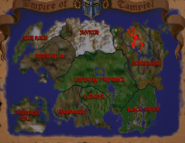 The pick your starting province map screen. It's amazing to see Tamriel and all the provinces right there from the start.