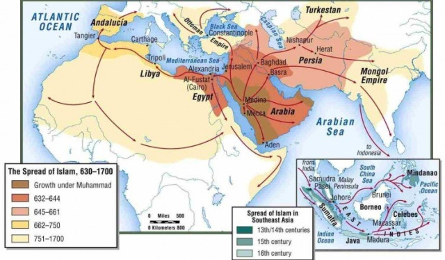 Map showing the spread of Islam from 630 through 1700.

https://muslimmemo.com/