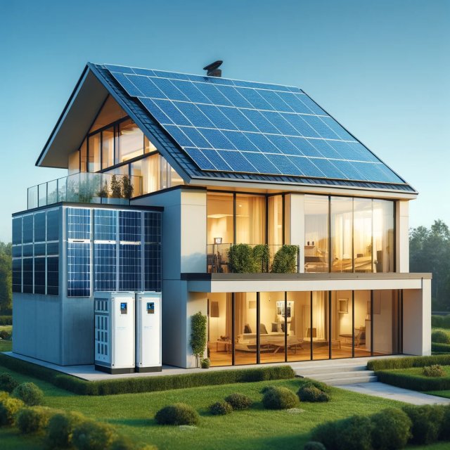 a home equipped with solar panels and battery storage modules