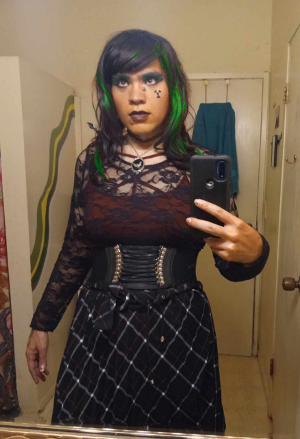 Silver Spook in lace top corset and plaid skirt