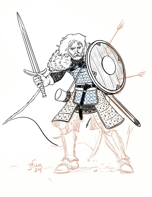 Work in progress drawing of a warrior