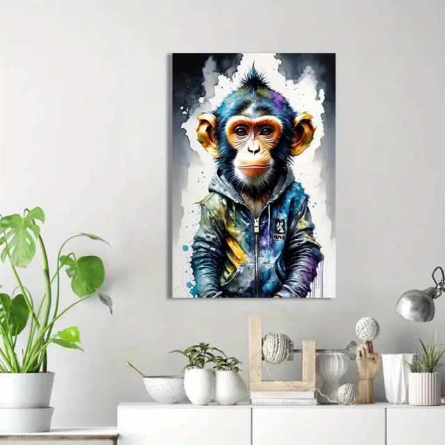 poster of a monkey in a hoodie on a wall