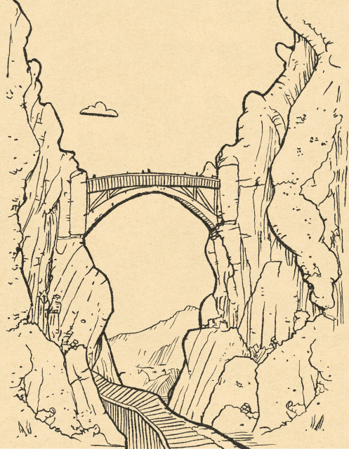quick rough doodle of a mountain bridge