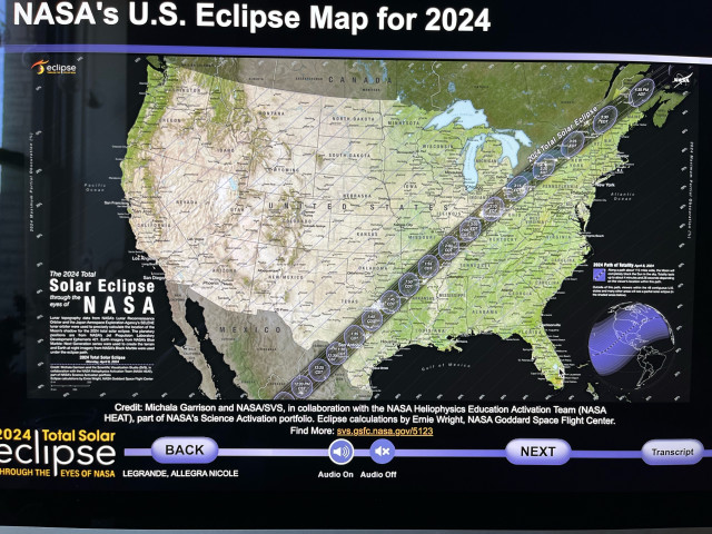 Path and timing of 8 April 2024 solar eclipse from https://svs.gsfc.nasa.gov/5073