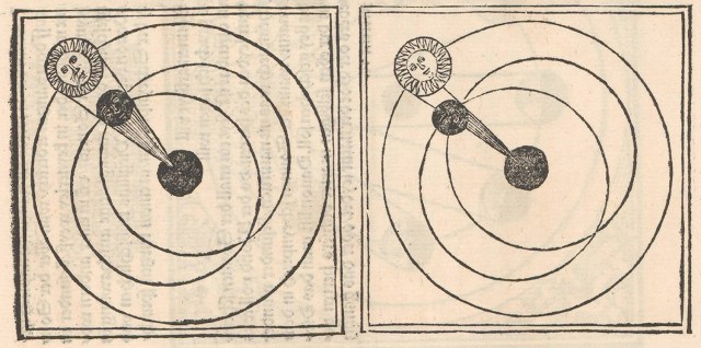 Illustration of a solar eclipse by Johannes de Sacrobosco (gest. 1256), Konrad Heinfogel (1470–1530) Sphera materialis (Nürnberg, 1516)