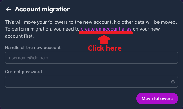 Account migration screenshot