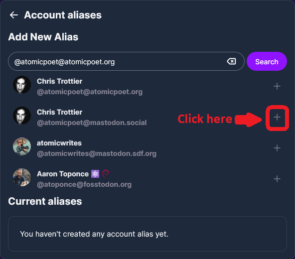 Account aliases screenshot