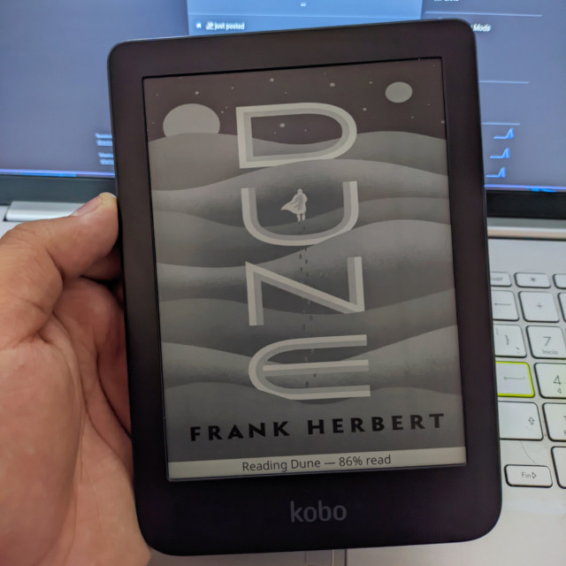 My kobo with Dune's book cover