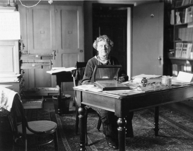 Annie Jump Cannon at her desk at the Harvard College Observatory.

Description: First hired by Harvard College Observatory to carry out astronomical calculations, Annie Jump Cannon (1863-1941) eventually became one of the foremost American astronomers, known especially for her work on variable stars. This photograph shows her at her desk at the observatory. Creator/Photographer: Unidentified photographer Medium: Black and white photographic print Persistent URL: [1] Repository: Smithsonian Institution Archives Accession number: SIA2008-0647
