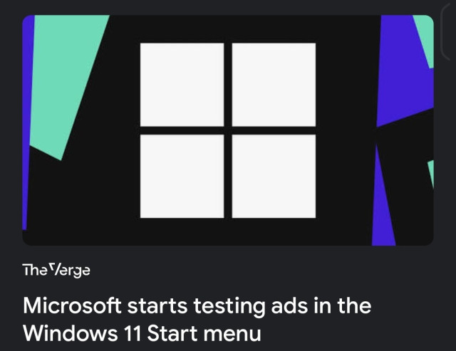 Microsoft adding ads to the Start menu