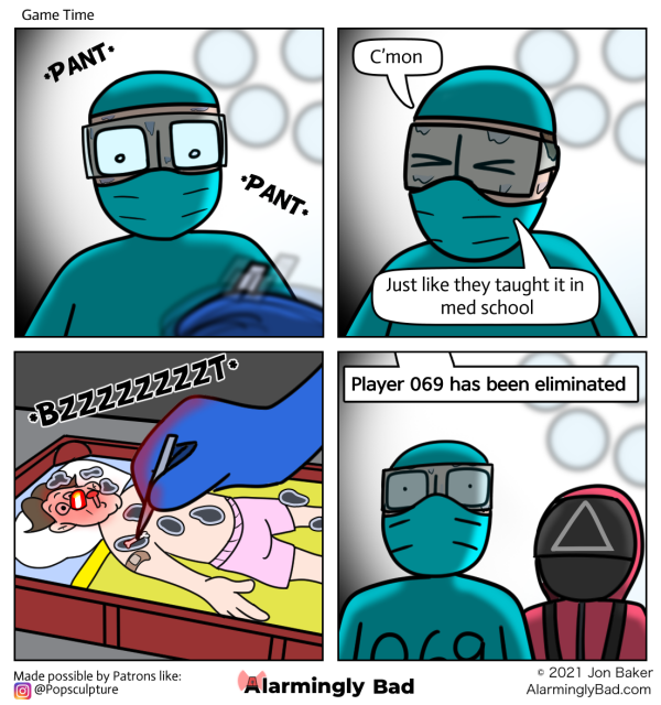 Alarmingly Bad comic where a man plays a game within a game