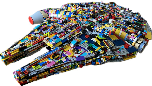 A photograph of a colorful version of the Lego Millennium Falcon™ 75192.
