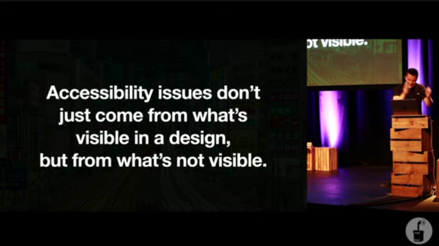 Screenshot from Manuel's talk with the quote to the left and Manuel on stage to the right.