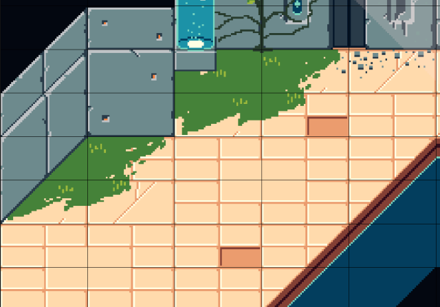 Screenshot of artwork from top of thread in Pixelorama with the tile grid visible.