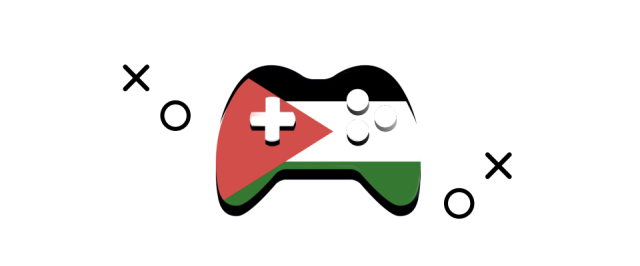 Logo of the Palestinian Relief Bundle, it's a game pad with the colors of the Palestinian flag.