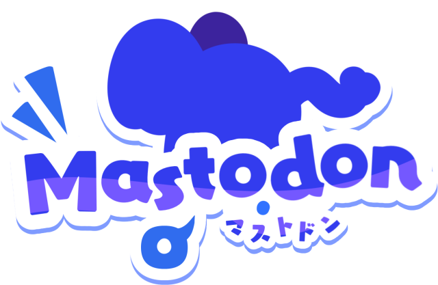 vtuber style logo for mastodon. its in blue and has a big elephant thingy on background