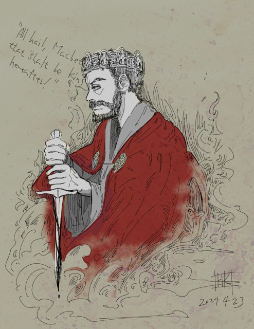 Digital pen drawing of Macbeth, based on 2015 movie adaptation.