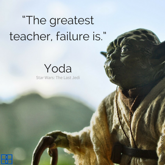 Yoda with quote “The greatest teacher, failure is.”