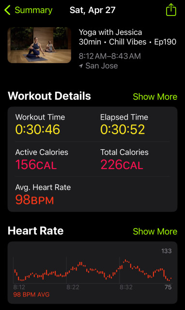 Screenshot of Apple Fitness+ yoga workout.