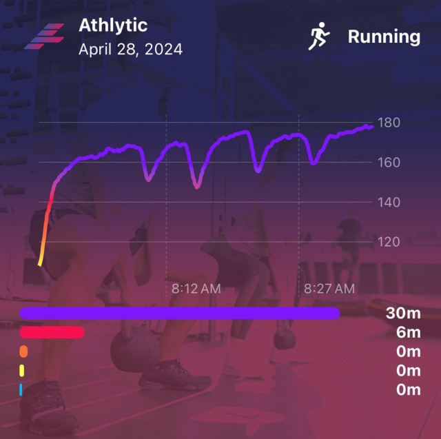 Screenshot showing heart rate and time in each HR zone.