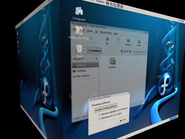 Screenshot showing the Cube plugin for Compiz on Linux. 