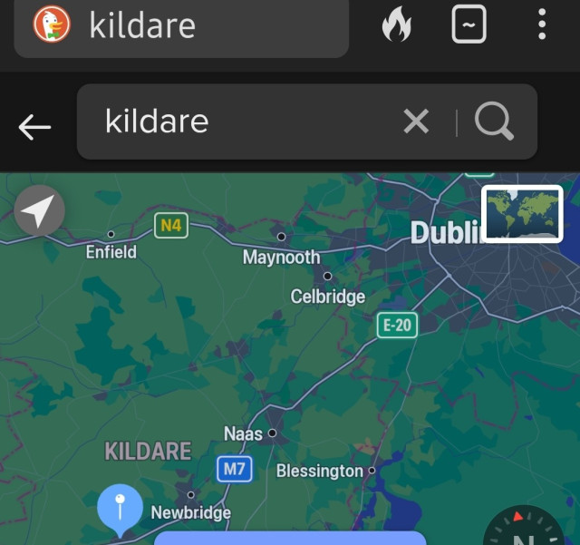 Map of eastern Ireland, showing Kildare to the south-west of #Dublin.

