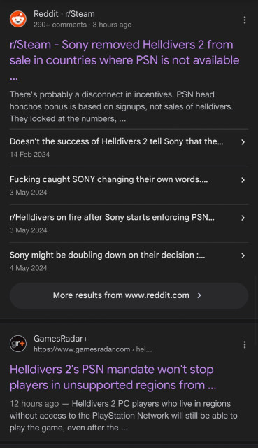 3 hours ago: Sony removed HELLDIVERS from unsupported regions

12 hours ago: HELLDIVERS PSN mandate won’t stop unsupported regions 
