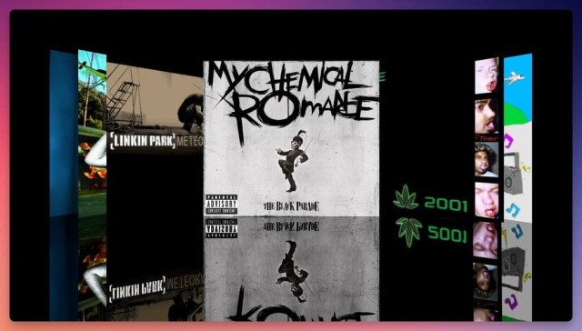 Cover Flow showing some albums including The Black Parade in the middle. 