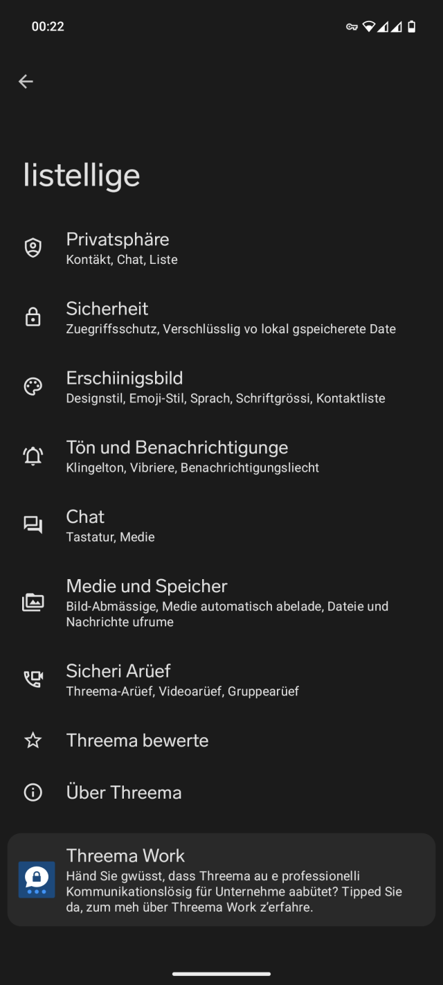 Screenshot von schweizerdeutschen «Iistellige» in Threema.
