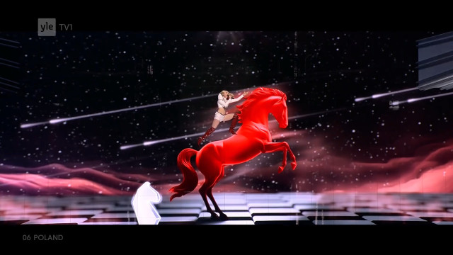 Poland's Eurovision show, riding a red horse.