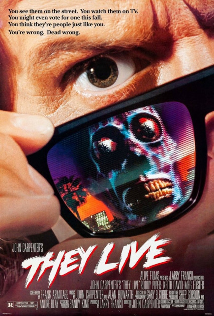 Four posters for the 1988 science fiction action horror film “They Live”. One is from The USA, Two are from Ghana and One is from Japan.
