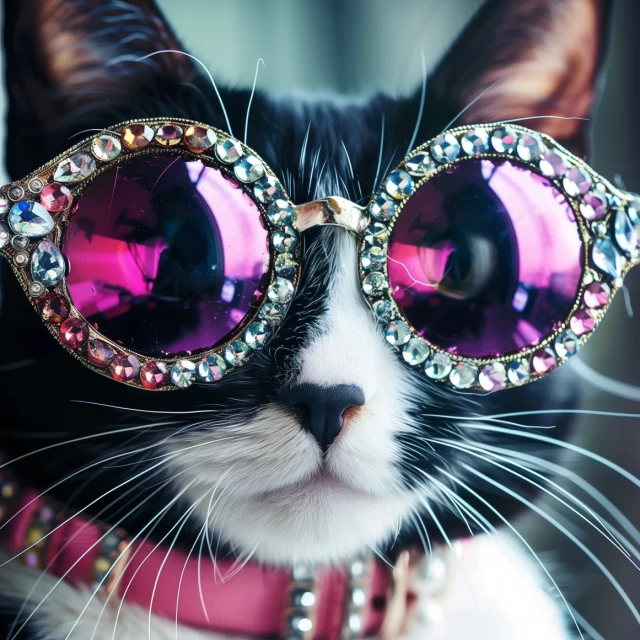 Bicolor Cat wearing Cat Eye studded glasses!