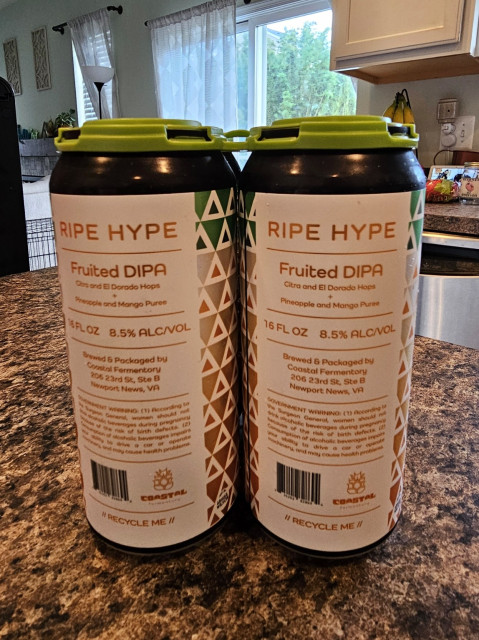 Ripe Hype Fruited DIPA with Citra and El Dorado hops, pineapple, and mango
