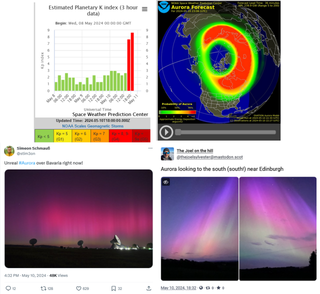 Graphics from NOAA
Two posts with pics of auroras