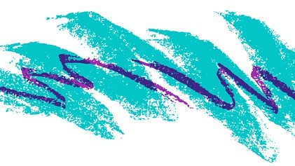 The famous jazz cup design, an abstract squiggle in aqua and purple 