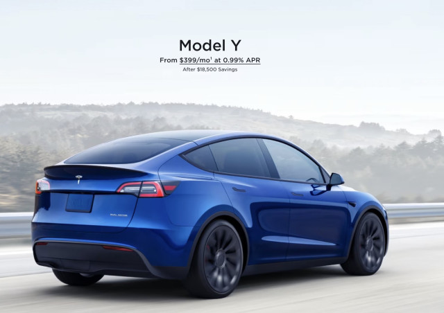 Tesla advert for model y at 0.99%