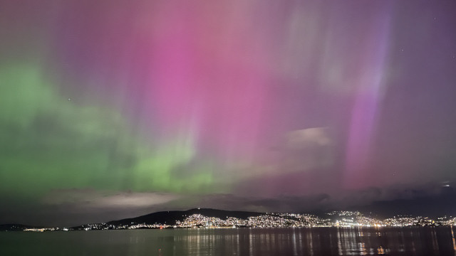 The aurora borealis seen over Hobart, Tasmania.