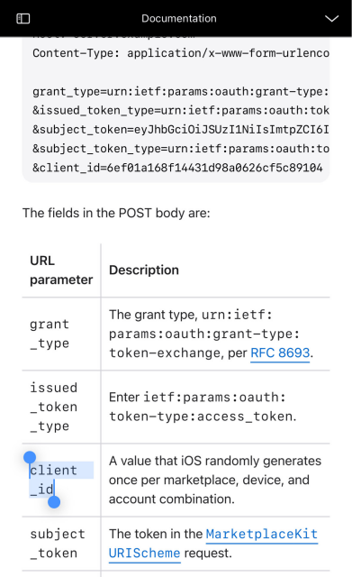Screenshot of Apple documentation about client_id:
client_id:
A value that iOS randomly generates
once per marketplace, device, and
account combination.



