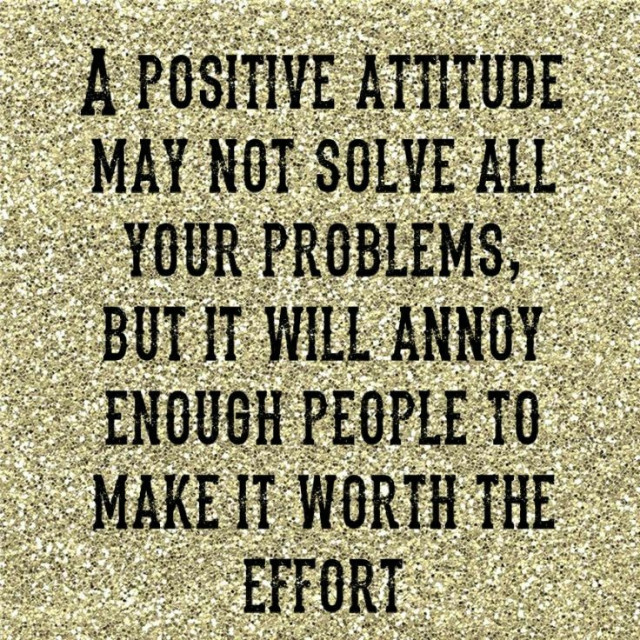 A meme that says "A positive attitude may not solve all your problems, but it will annoy enough people to make it worth the effort".