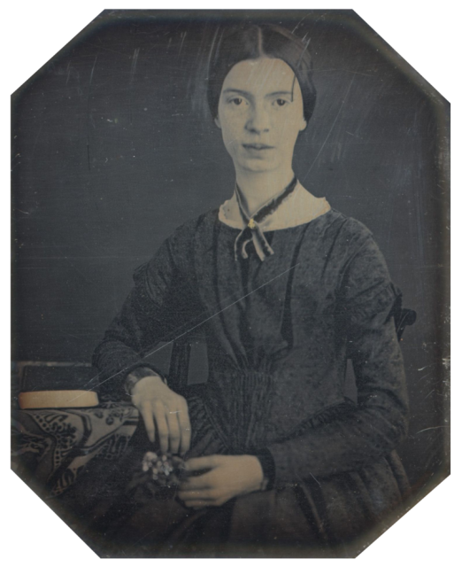 Daguerreotype taken at Mount Holyoke, December 1846 or early 1847; the only authenticated portrait of Dickinson after early childhood.