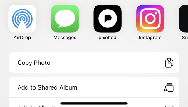Share menu showing Pixelfed app