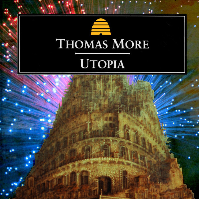 


The cover of the Penguin Classics edition of Thomas More's 'Utopia.' It has been altered to add a glowing halo of fiber optics around the central tower. The Penguin logo has been replaced with the beehive from the Utah state flag.

Image:
4028mdk09 (modified)
https://commons.wikimedia.org/wiki/File:Rote_LED_Fiberglasleuchte.JPG

CC BY-SA 3.0
https://creativecommons.org/licenses/by-sa/3.0/deed.en