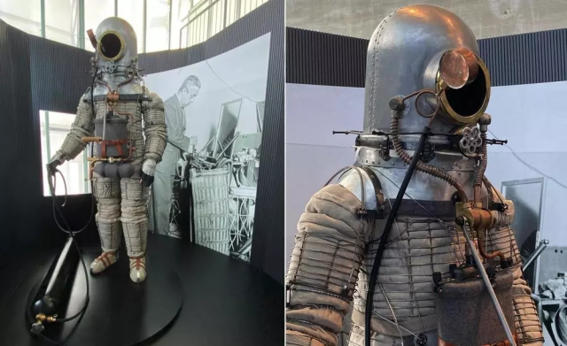Two pictures of the 1936 pressurised suit design 