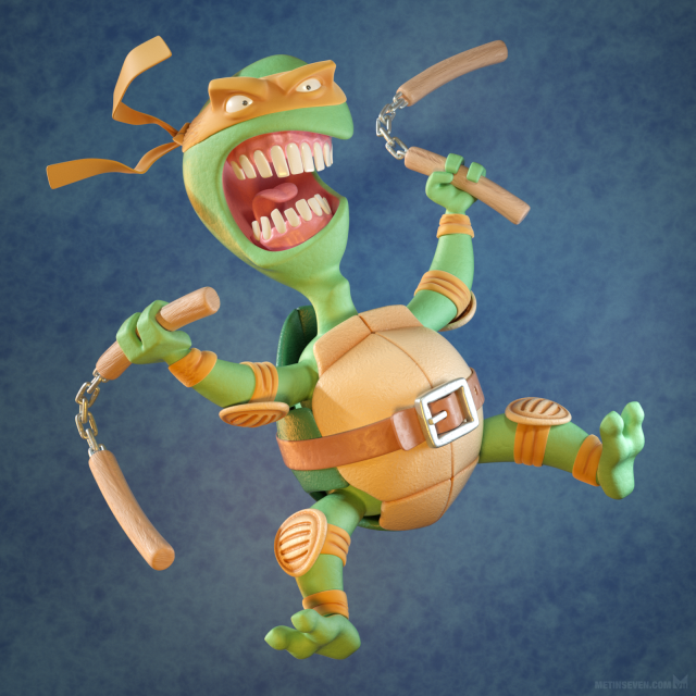 Whimsical 3D interpretation of a Teenage Mutant Ninja Turtle.