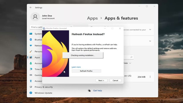 Screenshot of Firefox suggesting a refresh/reset to factory settings.