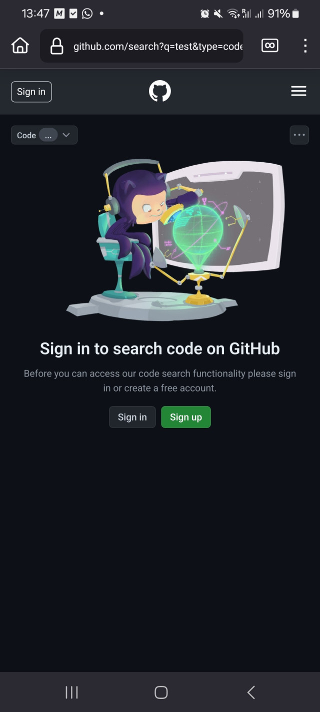 Screenshot of github sign in screen when I try to search codebase.
